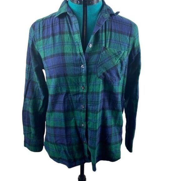 Old navy Green Tartan Flannel Button Up- size M - Picture 1 of 4